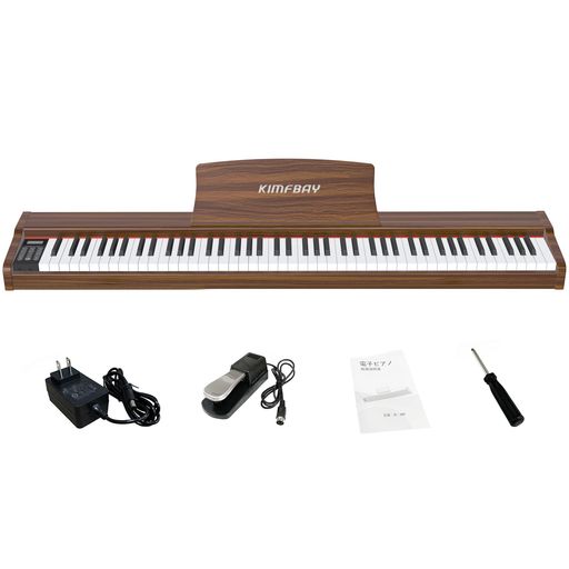 【優れた音質】KIMFBAY電子ピアノは、先進的なフランス製Dream5704サウンドチップを搭載し、高品質なサウンドの旅をお届けします。明るい高音と暖かい低音を再生するデュアルスピーカーを搭載しています。ユニークな木目調のデザインは、どんな空間にもエレガントさをプラスし、インテリアのスタイリッシュなアクセントになります。 【フィンガーセンサー電子ピアノ88鍵盤】88個のフルサイズのセミウェイトキーが力の感覚を軽減し、より敏感なタッチ応答を提供します。ピアノの鍵盤を弾く強さによって音量が変化します。滑らかなキーは演奏中の滑りを防ぎ、色褪せを防ぎ、高い輝きが長く続きます。 【豊富な機能】ピアノ鍵盤には膨大な音楽ライブラリがあり、128音色、128ポリフォニー、88デモ曲、100リズムを提供します。サスティン、録音/再生、メトロノーム、コード、デュアル鍵盤、トランスポーズなど、実用的で便利な機能も多数搭載しています。初心者でも経験豊富なミュージシャンでも、KIMFBAYピアノキーボードは新しい音楽の地平を探求し、全体的な演奏体験を向上させるのに役立ちます。