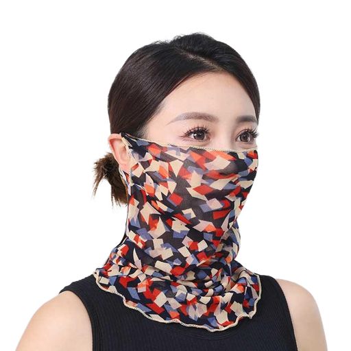 [Trifong]フェイスカバーレディース夏uvカット息苦しくない耳掛け日焼け格子模様マスク速乾薄いマフラーネックウォーマー女性用日よけネックガードフェイスマスクゴルフ誕生日贈り物