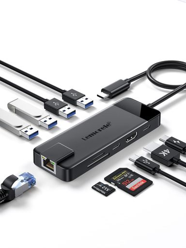 ●●【10-in-1 ドッキングステーション】このUSB Type-c 変換アダプタには1*ギガビットイーサネットRJ45ポート、1*の4K@30HZHDMIポート、2*USB 3.0 Type Aデータポート、2*USB 2.0データポート、1*TFカードスロット、1*SDカードスロット、1*USBCデータ転送ポート、1*USB Type-C 100 W PDポートがあります。 ●●【4つのUSBポート】2つのUSB3.0ポートと2つのUSB2.0ポートを備えたUSBCハブアダプターを使用すると、マウス、キーボード、USBハードドライブ、サンプドライブ、プリンターなど、より標準的なUSBガジェットを最新のMacbook Pro / Airに接続できます。 USB3.0はUSB2.0の10倍のデータ転送で最大5Gbpsの超高速。コンピュータに接続した後、他のデバイスに電力を供給することができます。 ●●【ギガビットRJ 45ポート】このLemorele USB Cハブの最大RJ 45ポートは1000 Mbpsで、数秒でファイルの転送とバックアップができます。