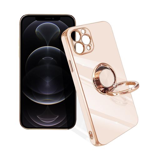 iPhone12Proケースリング付きいpほね12Pro耐衝撃リングスマホケースアイフォン12Proカバースタンド機能360°回転車載ホルダー対応ストラップホール付き落下防止擦り傷防止軽量一体型(ピンク)