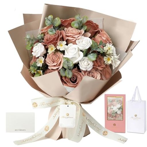 Rakuten - Fiorifiore人気ソープフラワー卒業式花束プレゼントギフト母の日誕生日造花バラ18本女性結婚祝い退職送別会インテリア(Cappuccino)