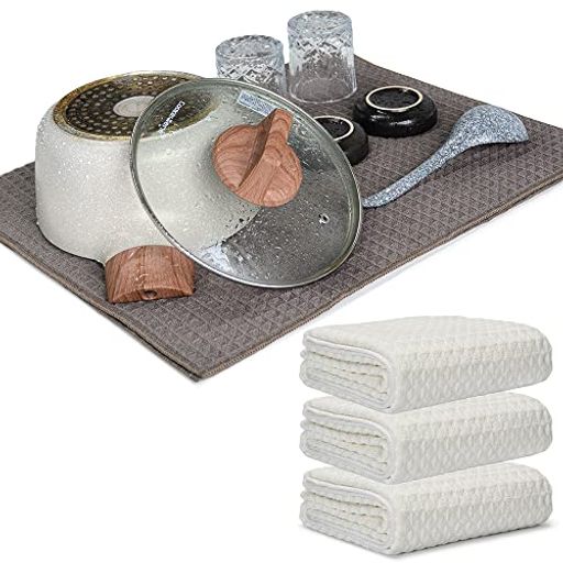 KYOSAMA水切りタオルティータオル大判80*50cm吸水速乾クロス食器拭きお皿拭き鍋拭き(ホワイト3枚)