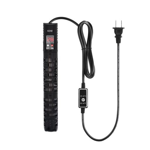 水槽ヒーター THYESCOM オートヒーター 20-34°C温度調節 安全カバー付き熱帯魚用ヒーター 縦横設置 淡水海水両用 金魚 メダカ アクアリウム (50W)