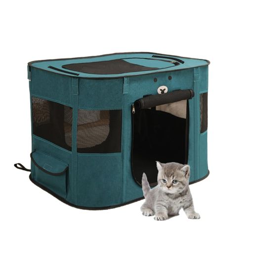 Benebomo長方形折りたたみ式ペットサークル収納バッグ付き猫犬用ケージ組み立て簡単屋根付きメッシュサークルコンパクト出産用防災軽量室内室外兼用(S(70*55*45cm)グリーン)