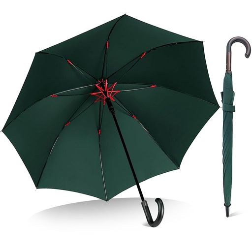 【前代未聞の撥水性能大突破】Vialifer傘長傘超撥水日傘メンズ260T高強度グラスファイバーTeflon加工軽量耐風丈夫大きい自動開けステッキ傘紳士傘レディース晴雨兼用傘収納ポーチ付き(A-green)