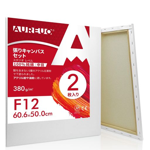 樂天商城 - AUREUO張りキャンバスセットF12(60.6cmX50cm)中目100%コットン2枚初心者絵画用具芸術絵創作現代油絵美術装飾水彩画・油絵画・アクリル兼用