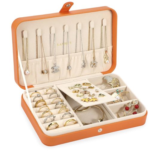 LANDICIジュエリーボックスPUレザージュエリーケースジュエリーボックス指輪置きジュエリー収納ケース携帯用持ち運び仕切り付き宝石箱jewelryboxorganizerじゅえりーぼっくすネックレスイヤ…