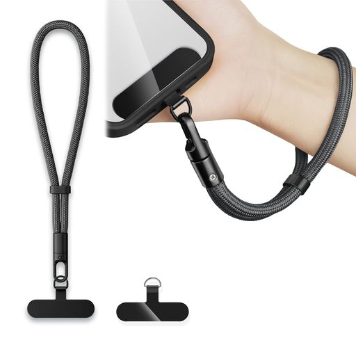 Rakuten - [Lamiishop]携帯ストラップスマホストラップ手首ハンドストラップTPU+金属製ストラップホルダー2枚入り360°回転7mm太さナイロンロープスマホ落下防止/紛失防止ダークグレー