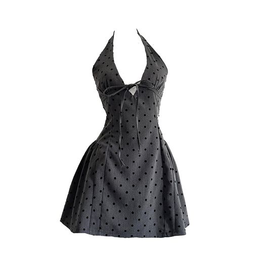 [MODKOKU]ホルターネックワンピースレディース韓国風水玉ゆめかわいいフレンチガーリー背中あきセクシ..