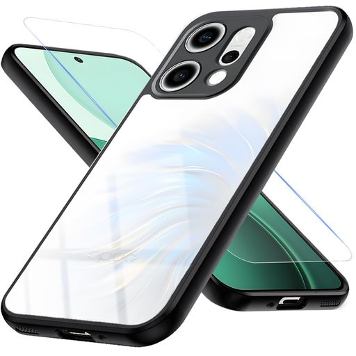 OPPOReno14ケースクリアガラスフィルム付きoppoReno145Gカバー黒色TPUフレーム+透明PCバックパネル2重構造耐衝撃米軍MIL規格レンズ保護滑り止め透明指紋防止ストラップホール付き黄ばみ防止