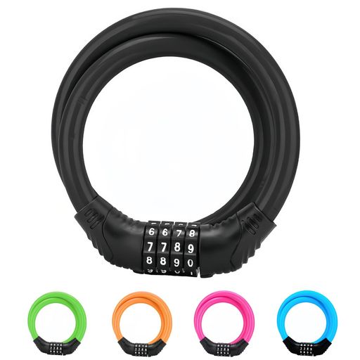 [Fieekty]自転車ロック鍵ダイヤルワイヤーバイクロック長600mm直径10.04mm4桁マイセットカギ不要ダイヤル暗証番号変更可能盗難防止日本語取扱説明書付(1)ブラック)