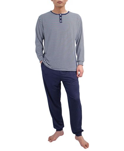 [Yoimira]パジャマメンズ春夏秋長袖長ズボンセットストライプ柄薄手柔らかい吸汗通気ストレッチルームウェア紳士部屋着寝間着