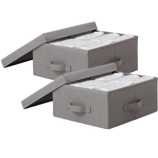 TIANZONG蓋付き収納ボックス収納ケース大容量衣装ケース衣類収納折り畳み積み重ね取っ手付きおしゃれ布製(グレー幅35x奥行35x高さ16cm2個)