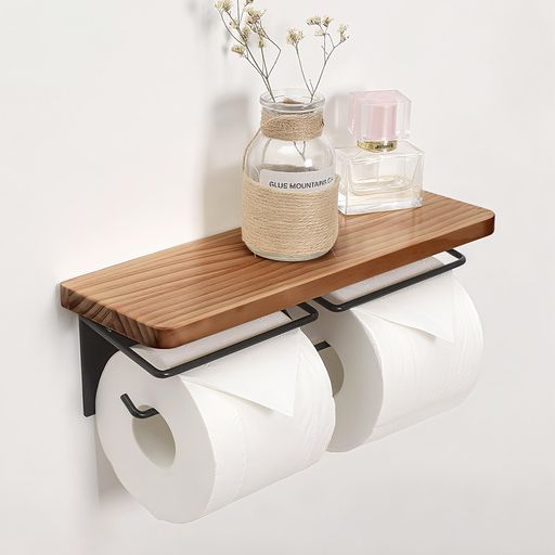 棚付きダブルロールトイレットペーパーホルダーおしゃれな木製松木板環境に優しい材料賃貸住宅に適している壁取り付けに便利なDIYインテリア装飾用品ロールペーパーホルダートイレッ…