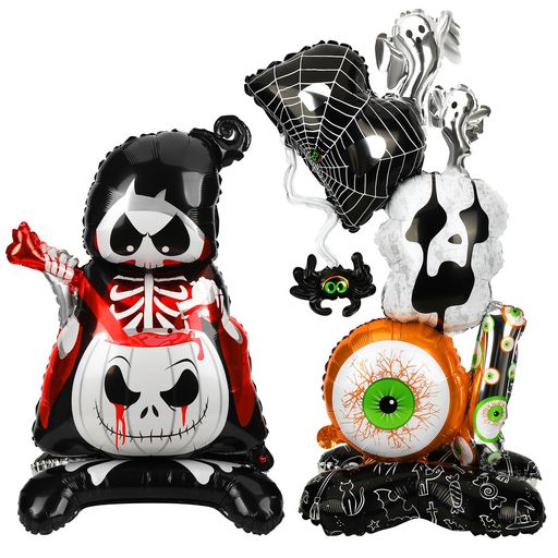 JANLOFOハロウィン飾りバルーン2個高さ約120cm風船アルミハロウィンバルーン大きいおばけ風船髑髏飾り付け景品玄関