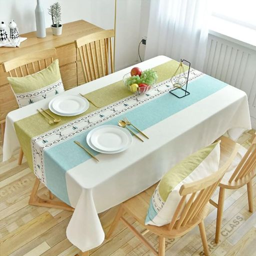 Hopeholicテーブルクロス撥水北欧おしゃれテーブルカバー防水防油汚れ防止お手入れ簡単長方形正方形フリンジ付きイベントダイニングtableclothブルー&グリーン140x240cm