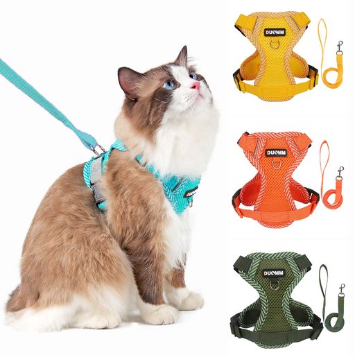 Paipeper 猫 ハーネス 胴輪 リード 抜けない ダブルロック 猫用品 オシャレ 小型犬兼用 反射素材 かわいい メッシュ 軽量 通院 災害 避難 お散歩 10色展開(ブルー M)