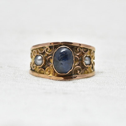 乐天商城 - グッドウィル アンティーク ジュエリー リング 指輪 18ct ゴールド サファイア パール リング 装飾品