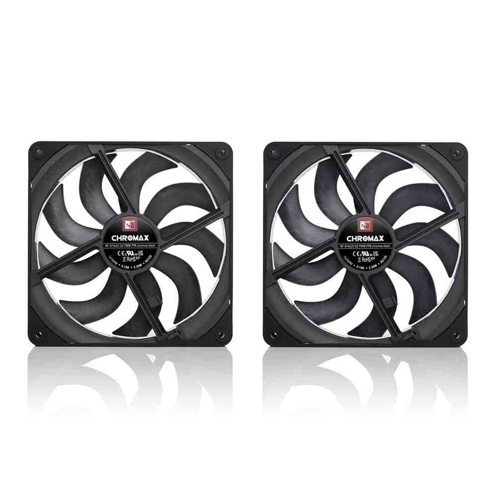 Noctua NF-A14x25 G2 PWM Sx2-PP chromax.black Noctua次世代140mm PWMファン(スクエア形状)プッシュプル用の2個セットchromaxバージョン - Image 3