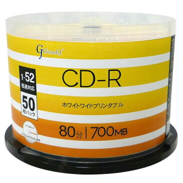 Good-J ALCR52X50PW CD-Rメディア 50枚スピンドル 52倍速/1回記録用/プリンタブル