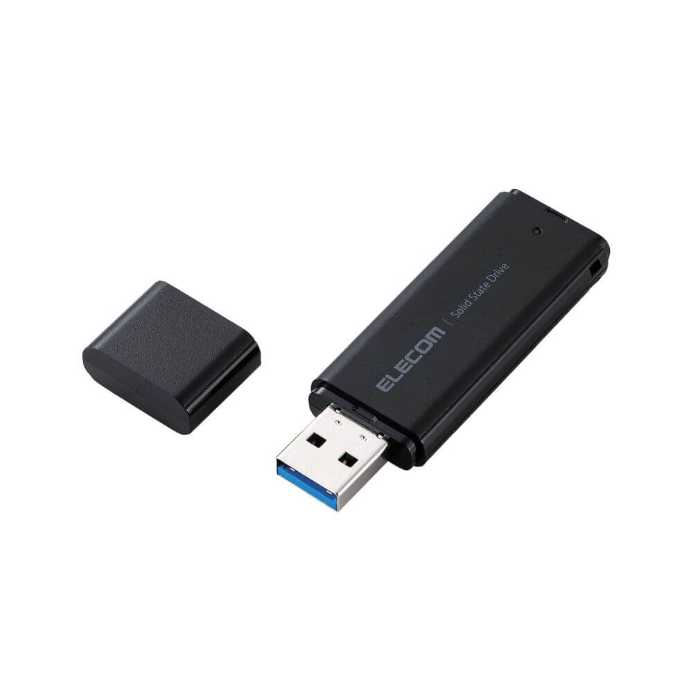 ELECOM ESD-EMC0250GBK SSD 外付け 250GB USB3.2 Gen1 読出最大400MB/秒 超小型 ポータブル キャップ式 耐衝撃 ブラック