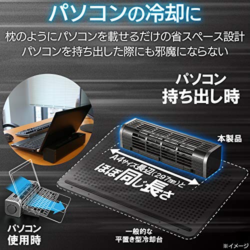 エレコム USB扇風機 縦置き/横置き/ PCタブレット冷却台 3段階風量調整 ブラック F...