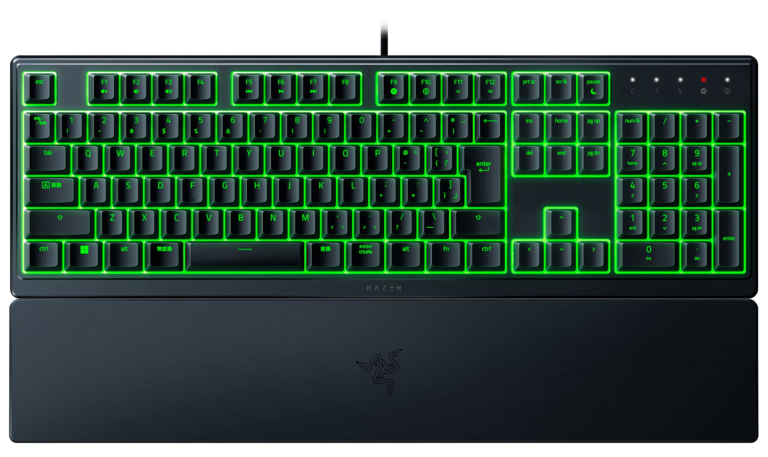 Razer レイザー Ornata V3 X JP ゲーミングキーボード 有線 薄型 静音メンブレンスイッチ 耐摩耗性と耐傷性を向上したUV コートABSキーキャップ シングルゾーン Chroma RGB 耐久性と耐水性に 設計 エルゴノミックリストレスト付属 日本語配列 オルナタ ブイスリー エックス日