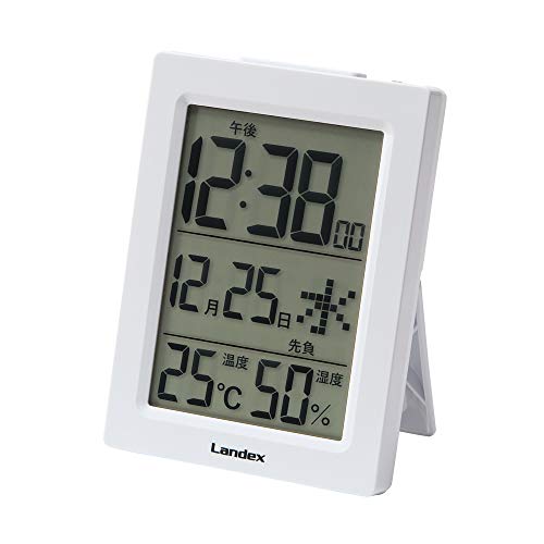 ランデックス(Landex) 目覚まし時計 白 デジタル スリムデジット 自動点灯 六曜 温度 湿度 カレンダー 表示 置き掛け兼用 YT5285WH