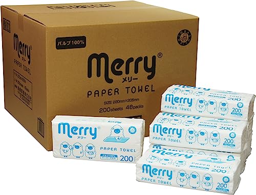 新橋製紙 MERRY ペーパータオル パルプ100％ 22×20.5cm 200枚入×48パック