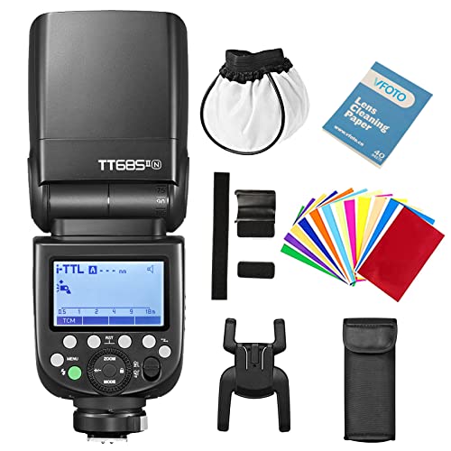 Godox正規代理店GODOX TT685II-N フラッシュストロボ i-TTL GN60 HSS 1 / 8000s 高速同期 Speedlite クリップオンストロボ 0.1〜2.6秒のリサイクル時間 Nikon D7100 D7000 D5200 D5100 D5000 D3200 Z6 Z7に対応 (TT685IIN)