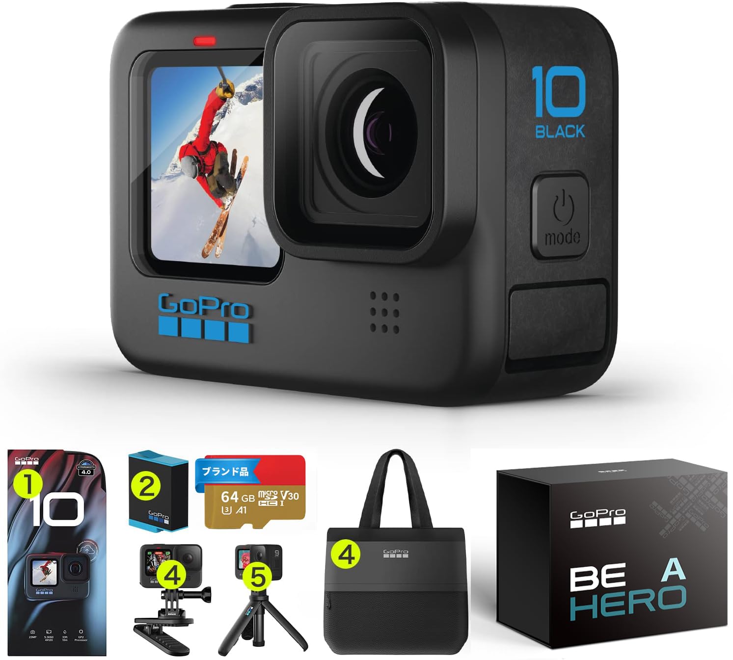 FWバージョン日本国内正規品GoPro HERO10 Black アクションカメラ ゴープロ 人気アクションカム 革新GP2 2年無料保証 (アウトドア万能セット)