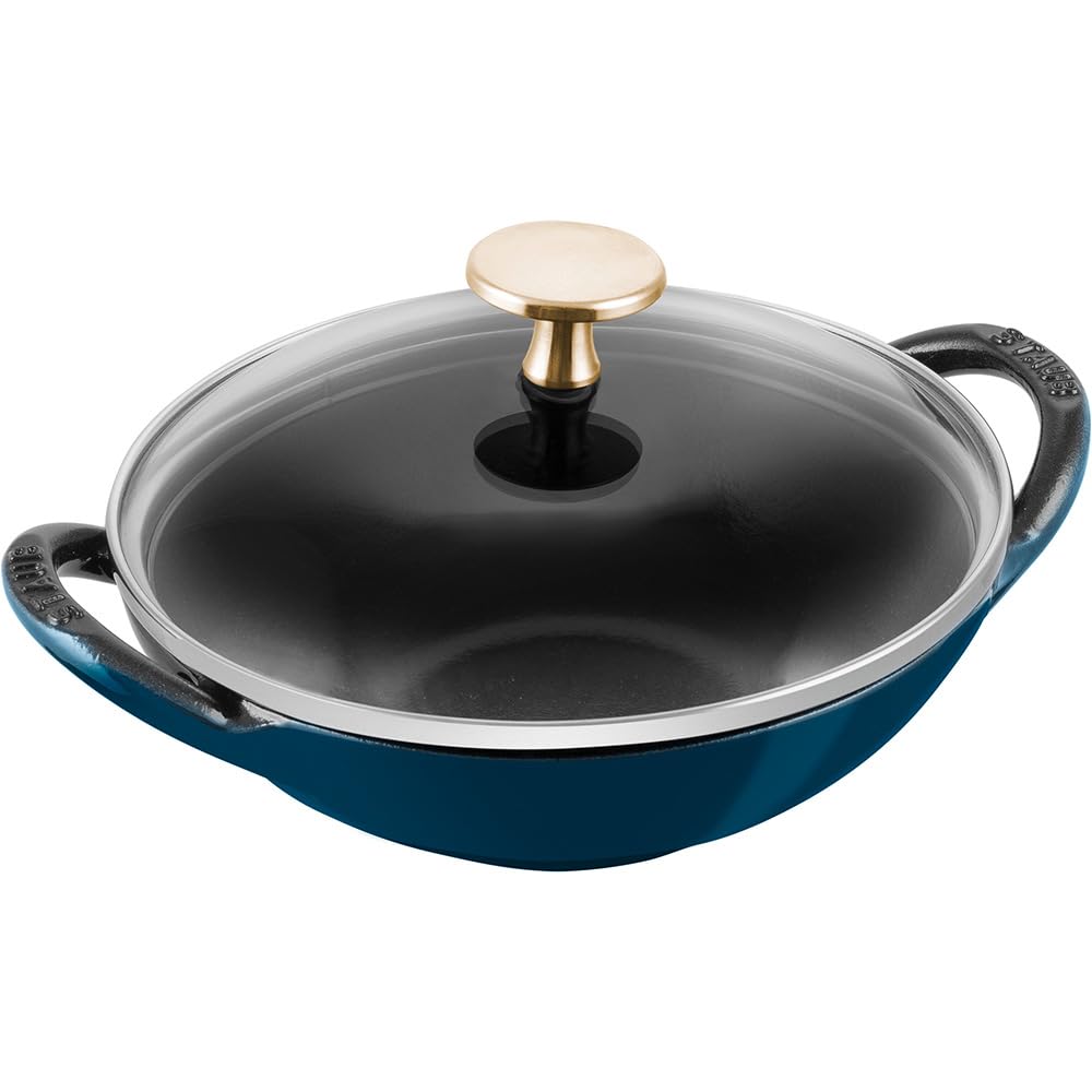 鋳物ホーロー鍋 staub ストウブ 「 ベビー ウォック ラメール 16cm 蓋付き 真鍮ノブ仕様 」 小さい 両手 中華 鋳物 ホーロー 鍋 シリアルナンバー付き日本正規販売品 Baby Wok Z1026-044