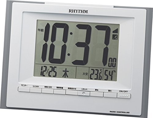 リズム(RHYTHM) 掛け時計 目覚まし時計 電波 デジタル 置き掛け兼用 温度 湿度 カレンダー フィットウェーブD168 グレー 12.5x17.0x2.8cm 8RZ168SR08