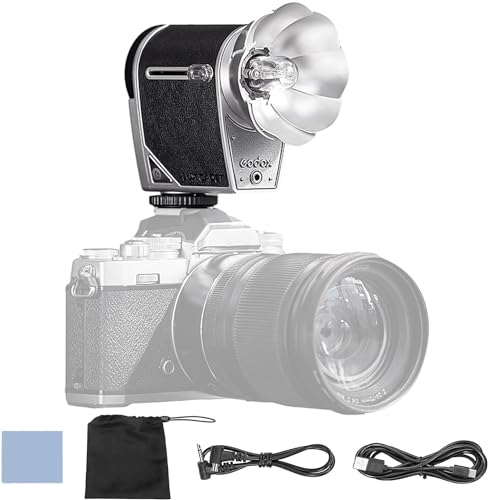 GODOX lux Cadet レトロカメラフラッシュ GN10 6200K±300K 色温度 自動および手動フラッシュモード 1/1-1/64 フラッシュパワー 28mm 焦点距離 Canon Nikon Sony Fujifilm Olympus ホットシューカメラと互換性あり