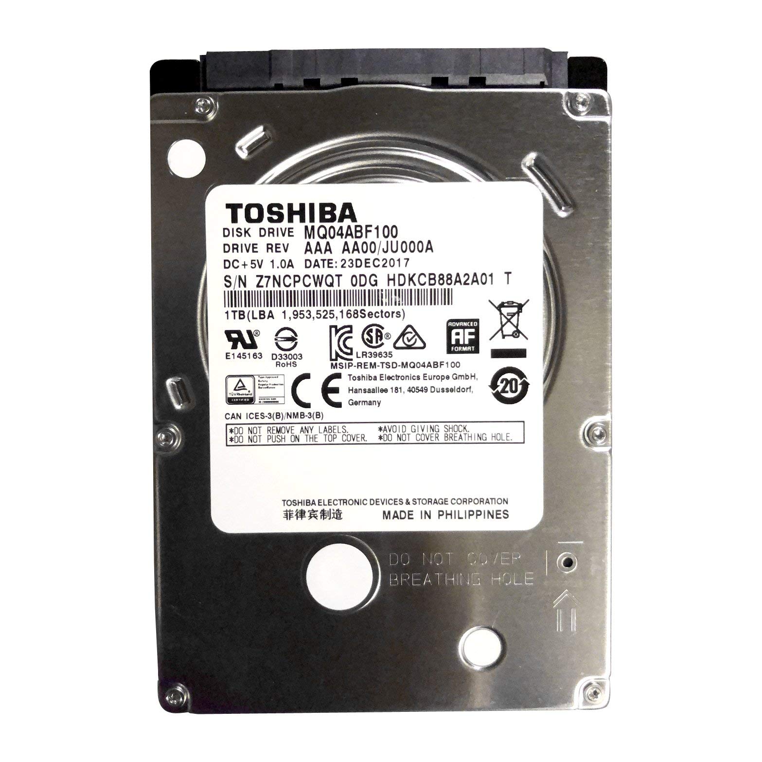 MQ04ABF100 東芝 1TB/1000GB 5400rpm Sata 7mm 2.5インチ ハードドライブ 128mb 6Gbit/s メカニカルハードディスク