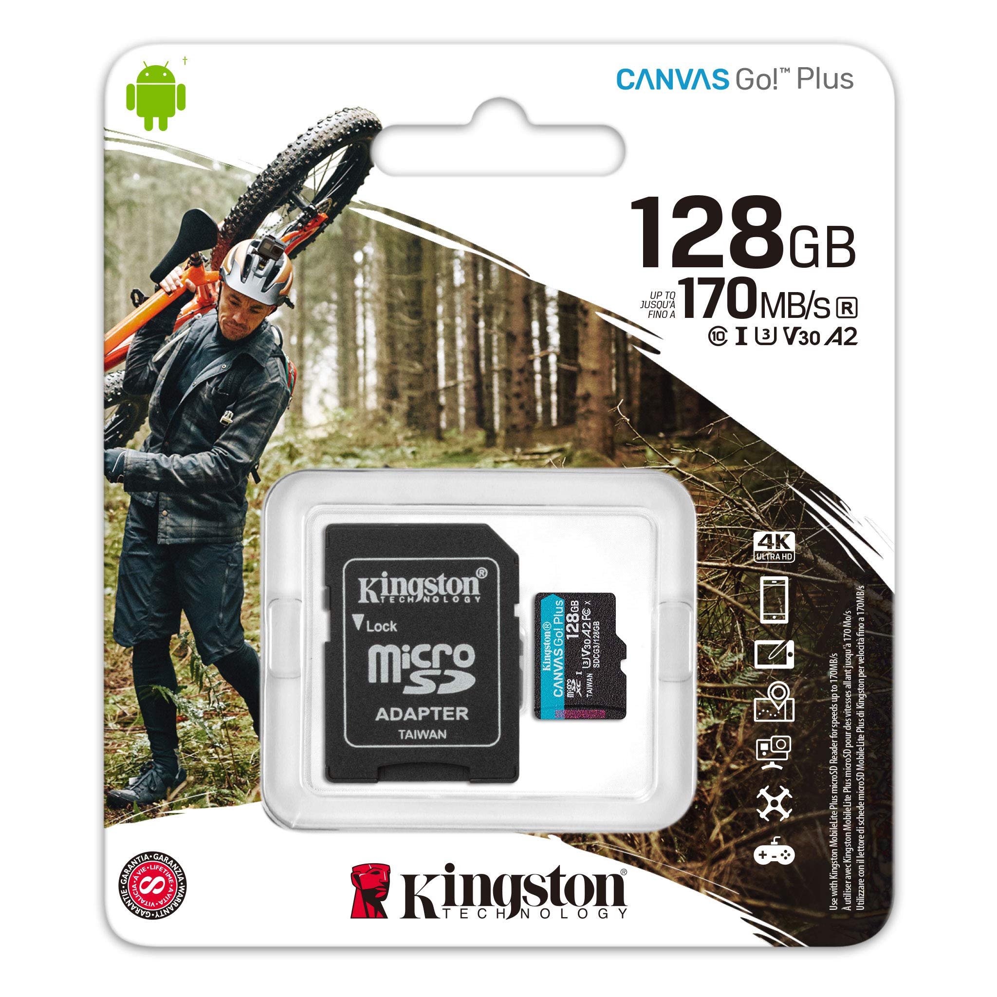 Kingston (キングストン) 128GB microSDXC Canvas Go Plus 170MB/s 読み取り UHS-I C10 U3 V30 A2/A1 メモリーカード アダプター (SDCG3/128GBCR)