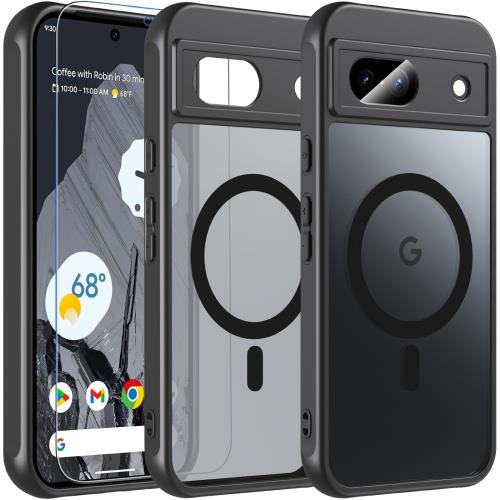 BESINPO Google Pixel 8a ケースガラスフィルム付きMagSafe対応Pixel 8a ケース 透明 黄ばみなし マグネット搭載 マグセーフ対応 グーグル ピクセル 8a カバー 全面保護 耐衝撃 レンズ保護 薄型 軽量 指紋防止 ストラップホール Google Pixel 8a ケース 6.1インチ ブラック
