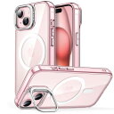 JETech キックスタンドケース iPhone 15 Plus 6.7インチ用 MagSafe対応 カメラリングスタンド内蔵 耐衝撃スマホバンパーカバー 傷防止 マグネット式 クリアバック (ピンク)