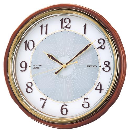セイコークロック(Seiko Clock) 掛け時計 SOLAR+ ソーラープラス 電波 アナログ 木枠 茶 木地 SF221B