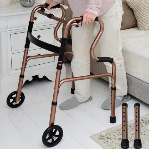 山善(YAMAZEN) 歩行器 立ち上がり補助 完成品 3WAY (キャスター付き 交互式 固定式) 高さ調節 折りたたみ 軽量 室内 杖 手すり 高齢者 ブロンズ KFW-08A(BZ)