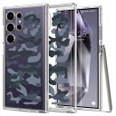 Spigen コラボレーション Galaxy S24 Ultra ケース クリア ストラップホール 米軍MIL規格 ウルトラハイブリッド ACS07576-XG07138 (クリスタルクリア/ミリタリーキャモーブルー)