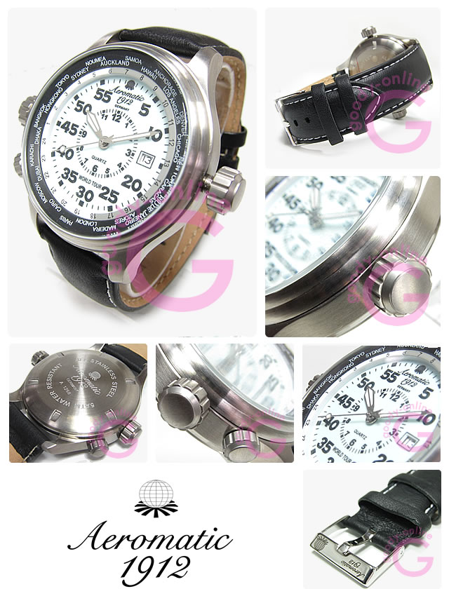 【正規品】 エアロマティック 1912 ドイツミリタリー メンズ GMT ワールドツアー 3リューズ 文字盤蓄光 A1268