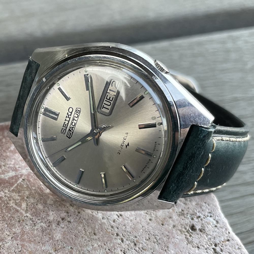 【中古品】【OH済み】SEIKO/セイコー 5ACTUS/5アクタス 21石 Cal.7019 キャリバー 機械式 自動巻き腕時計 精工舎亀戸工場/SS 1974年 1月製造品 動作確認済み クリーニング/ケース/風防磨き アンティークウォッチ 中三針 イタリアンレザーベルト付き メンズウォッチ