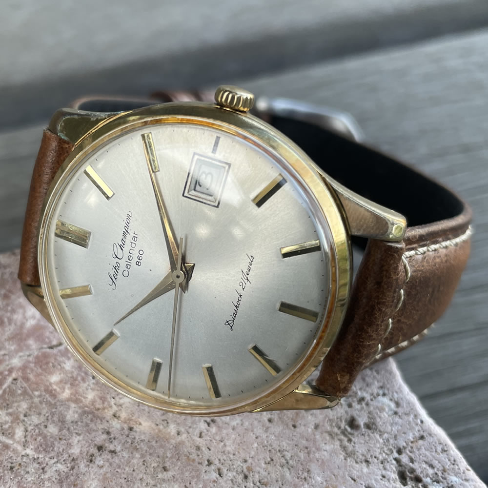 【中古品】【OH済み】SEIKO/セイコー Champion Calendar860/チャンピオン カレンダー860 7622Aキャリバー 21石 機械式 手巻き時計 精工舎亀戸工場 1966年 8月製造品 動作良好/保証付き アンティークウォッチ 中三針 シルバー文字盤イタリアンレザーベルト