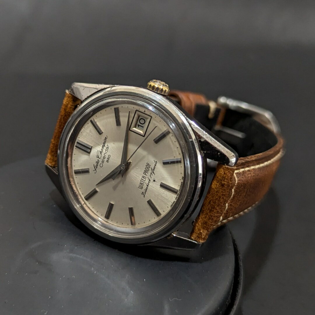 【中古品】【OH済み】SEIKO/セイコー Champion/チャンピオン カレンダー860 86898 17石 機械式 手巻き時計 精工舎亀戸工場 1964年 2月製造品 動作確認済み クリーニング/ケース磨き/風防磨き アンティークウォッチ 中三針 シルバー文字盤イタリアンレザーベルト付き