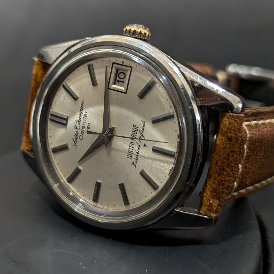 【中古品】【OH済み】SEIKO/セイコー Champion/チャンピオン カレンダー860 86898 17石 機械式 手巻き時計 精工舎亀戸工場 1964年 2月製造品 動作確認済み クリーニング/ケース磨き/風防磨き アンティークウォッチ 中三針 シルバー文字盤イタリアンレザーベルト付き