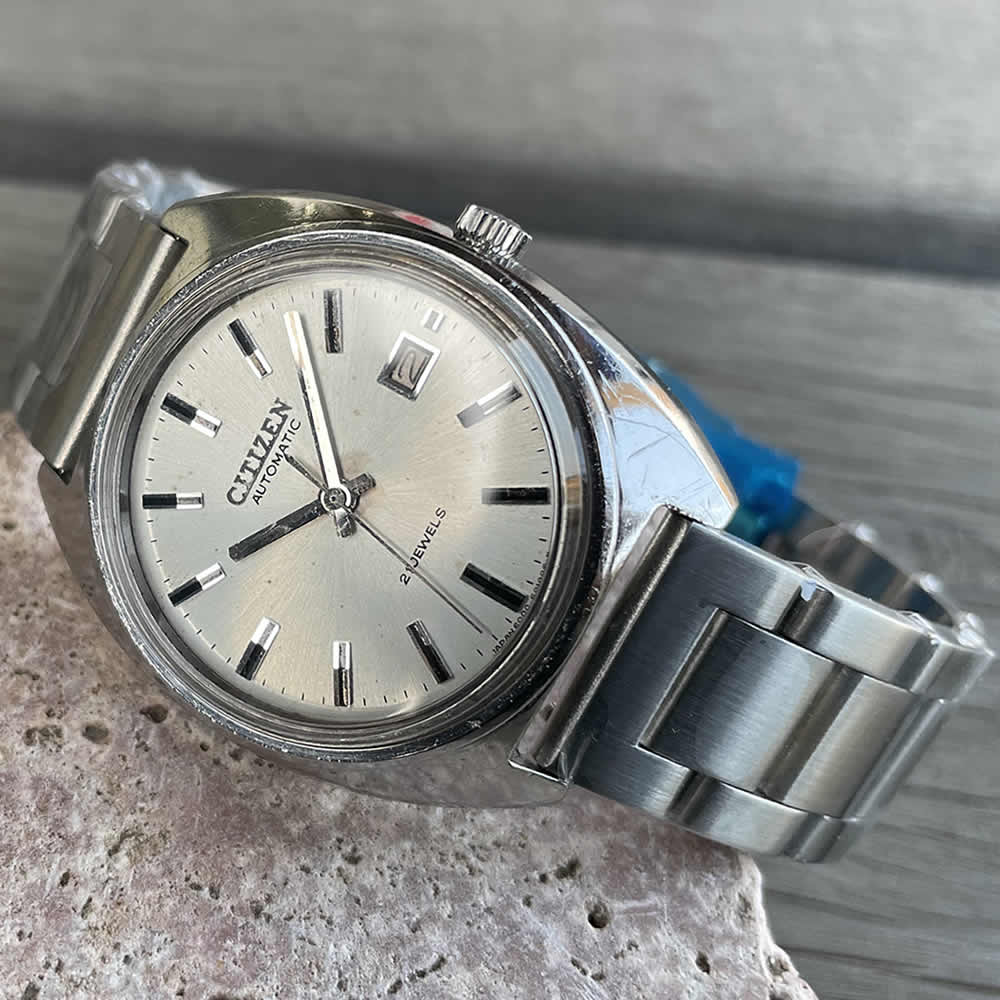 【中古品】【OH済み】CITIZEN/シチズン AUTOMATIC/オートマティック 21石 Cal.6000 機械式 自動巻き時計 デイト表示1973年製造 動作確認済み クリーニング/ケース/風防磨き済み アンティークウォッチ ステンレス無垢ベルト付き メンズウィッチ 腕時計