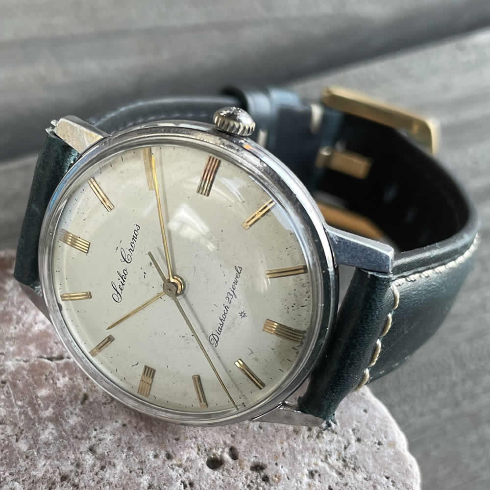 【中古品/訳アリ】【OH済み】SEIKO/セイコー Cronos/クロノス 最上位クラスの23石 機械式 手巻き時計 精工舎亀戸工場 1960年代前半 製造品 動作確認済み クリーニング/ケース磨き/風防交換済み アンティークウォッチ 中三針 イタリアンレザーベルト付き