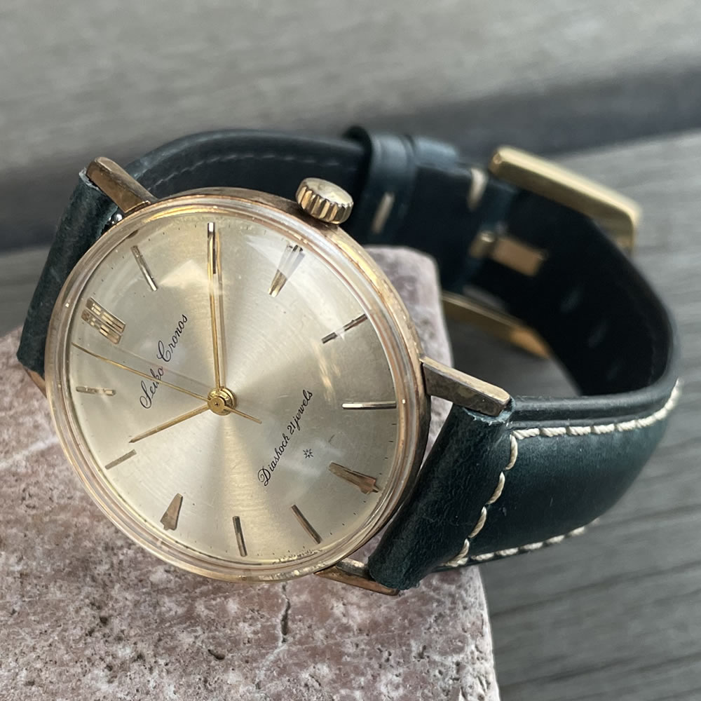 【中古品/美品】【OH済み】SEIKO/セイコー Cronos/クロノス 21石 機械式 手巻き時計 精工舎亀戸工場 1962年 1月製造品 動作確認済み クリーニング/ケース磨き/風防磨き済み アンティークウォッチ 中三針 イタリアンレザーベルト付き