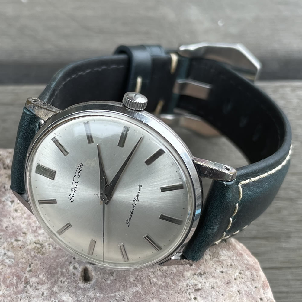 【中古品】【OH済み】SEIKO/セイコー Crown/クラウン 21石 Cal.560キャリバー 機械式 手巻き時計 精工舎諏訪工場 1965年 7月製造品 動作確認済み クリーニング/ケース磨き/風防新品交換済み アンティークウォッチ 中三針 イタリアンレザーベルト付き